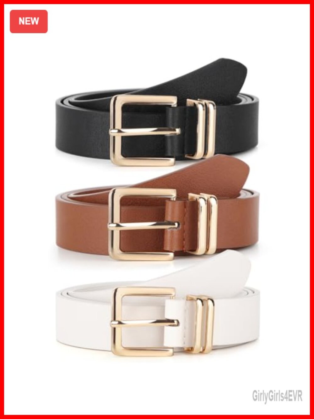 Women's 3 Pack Faux Leather Belts with Gold Buckle